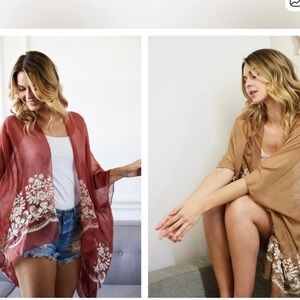L2 kimono embroidered flowers boho pick color one size burgundy or mocha